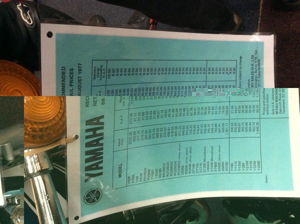 1977 Yamaha price list